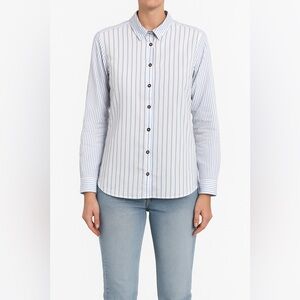 Tinta & Bariloche Blue White Linen Blend Striped Button Down Shirt Size XL